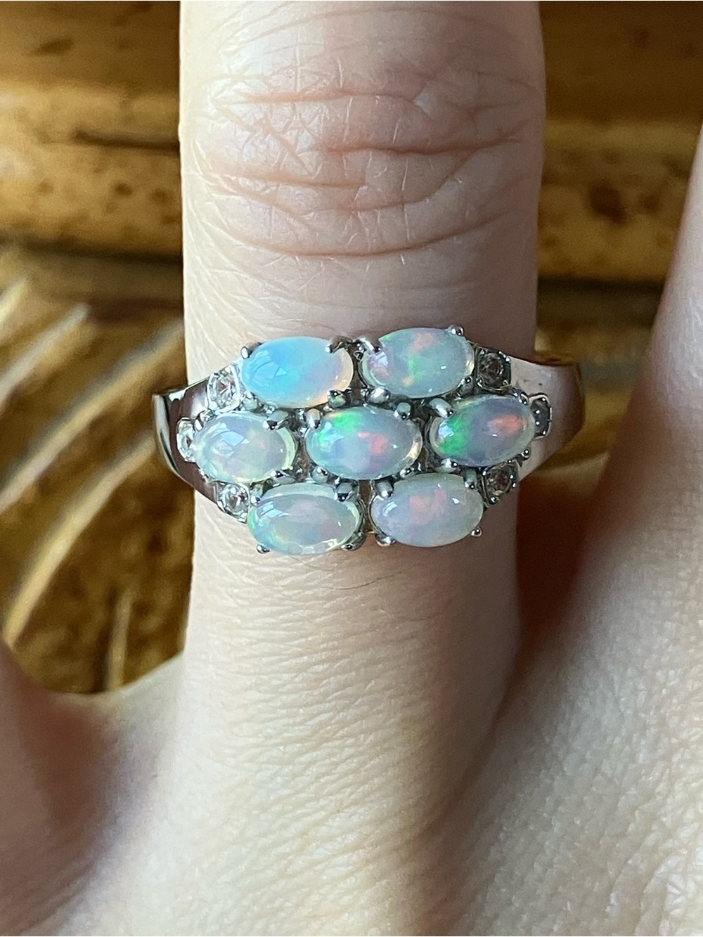 Natural Ethiopian Opal Sterling Silver Cluster Ring Size 7
